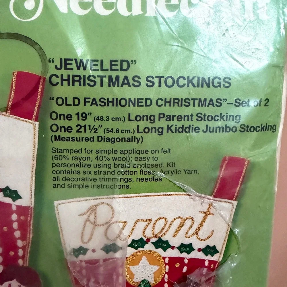 Bucilla Jeweled Christmas Stockings Kit 3369 Old Fashioned Christmas Set of 2